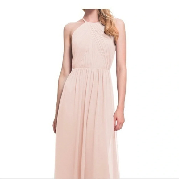 Levkoff Halter Neck Chiffon A-Line backless Gown size 12 in Pastel Pink - Picture 4 of 11